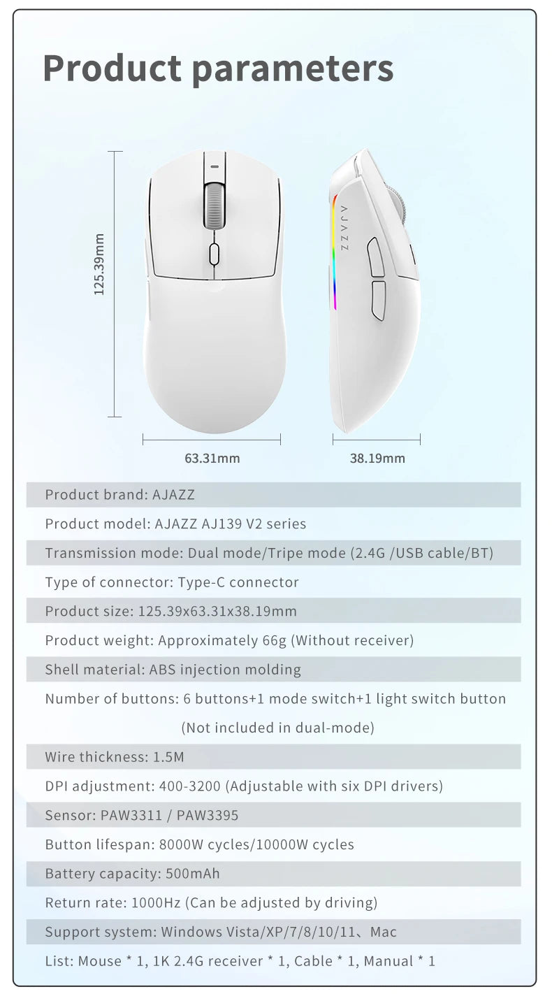 Ajazz AJ139-V2-MC Tri-mode Wired/2.4GHz