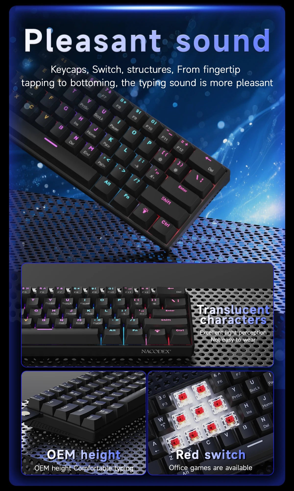 NACODEX NK61 Mechanical Wired Gaming Keyboard RGB